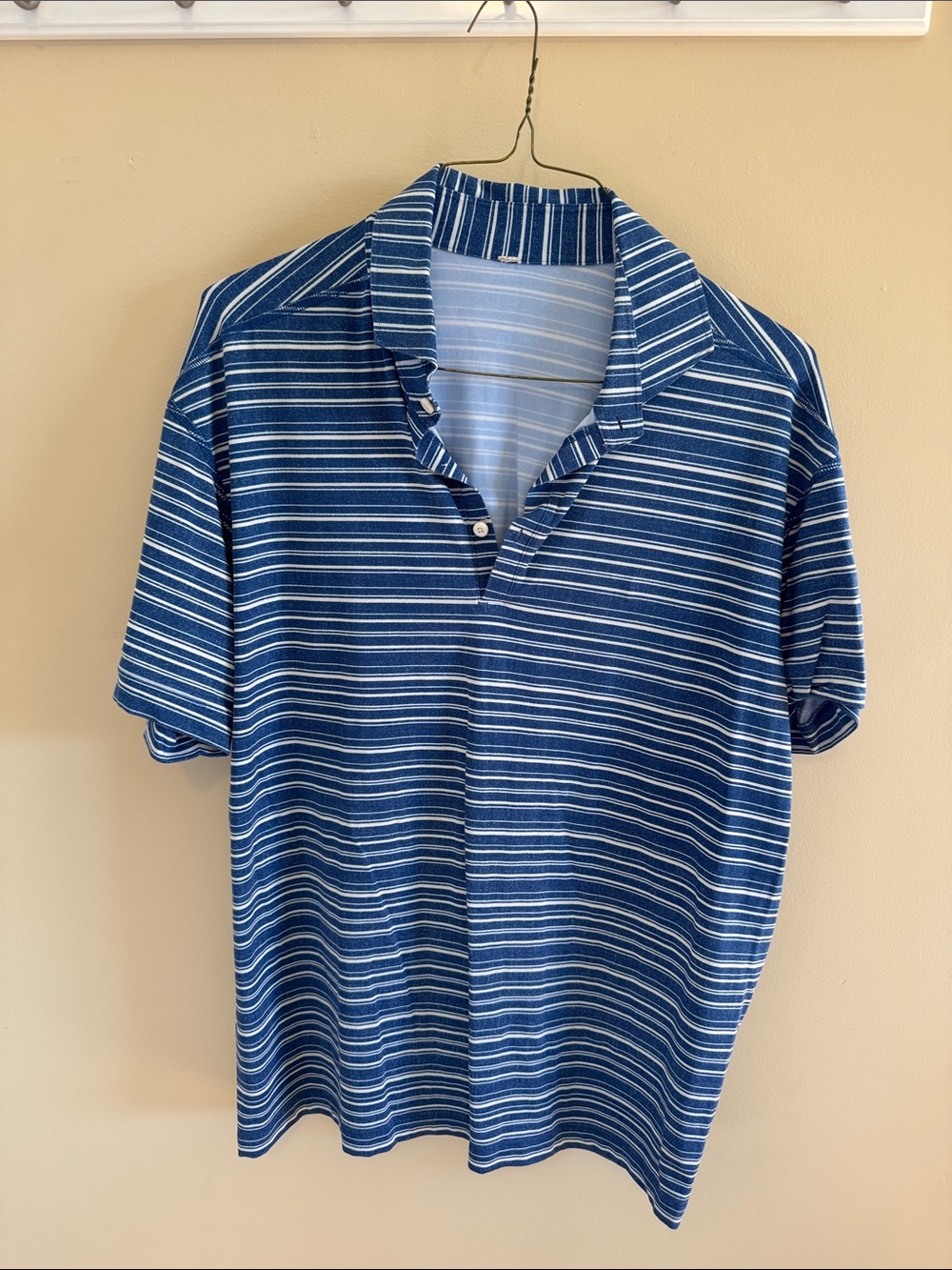 lululemon athletica Blue and White Striped Polo